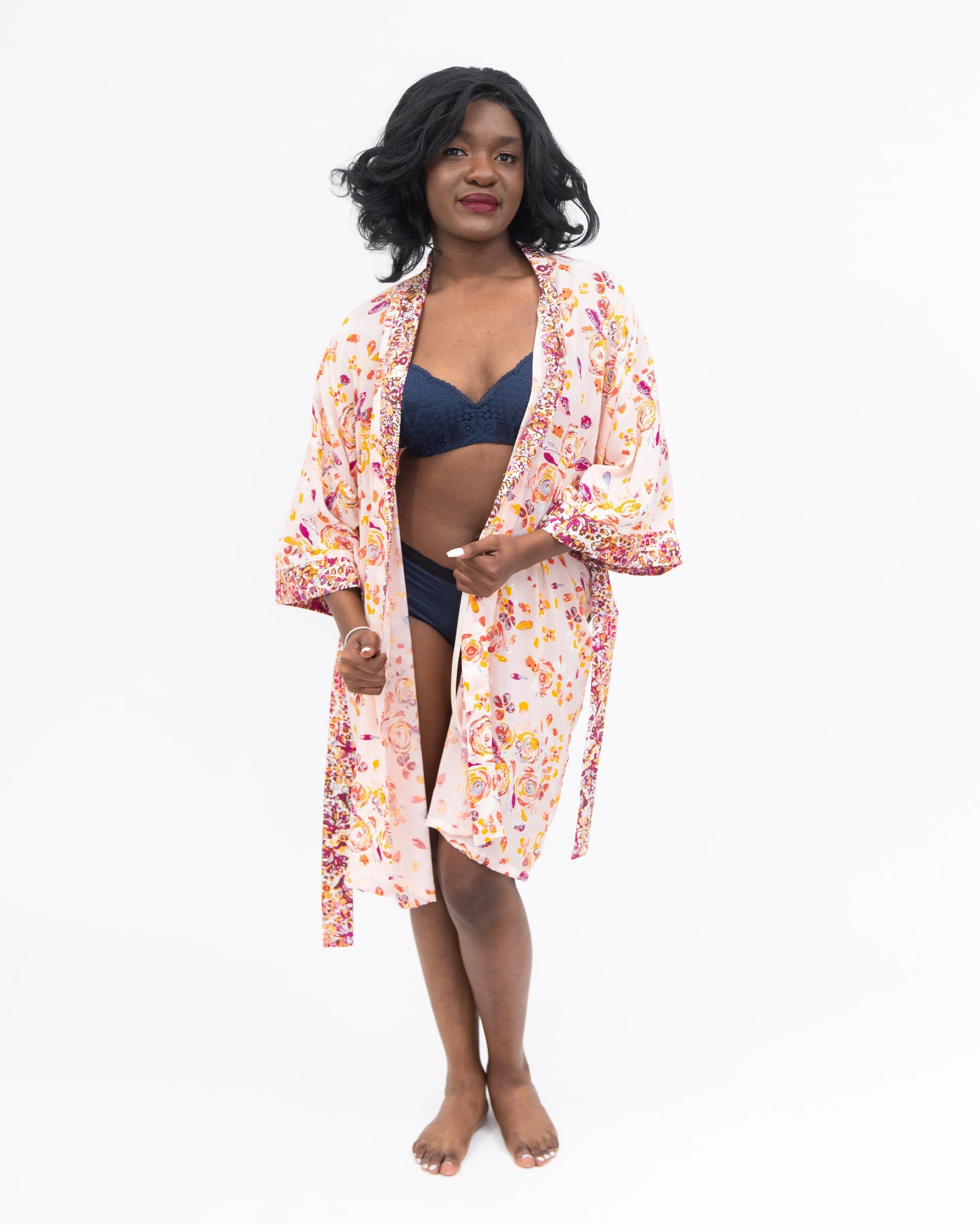 Luxury, Lightweight, Handmade, Kimono style Robe for Women, blush